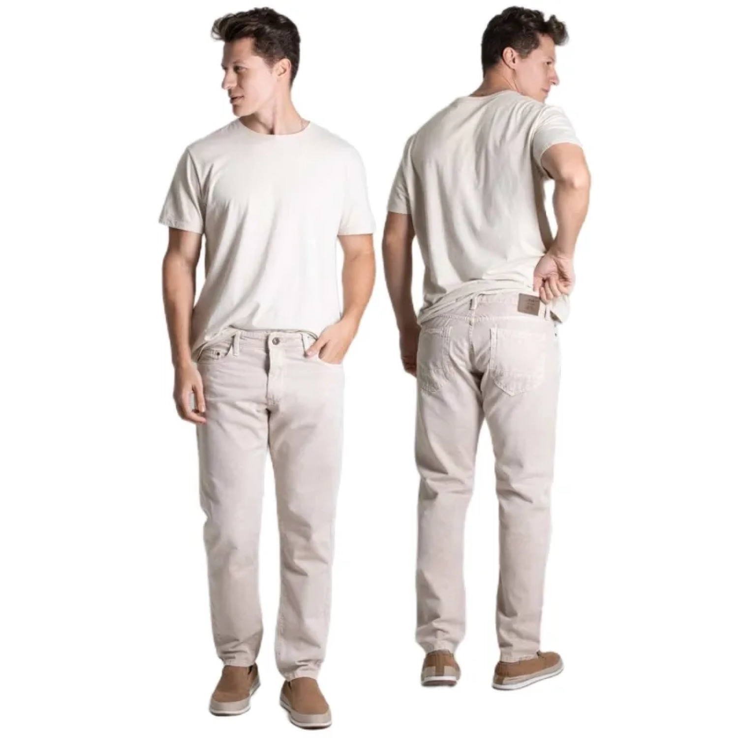 بنطلون جينز رجالي من قماش التويل - بيج