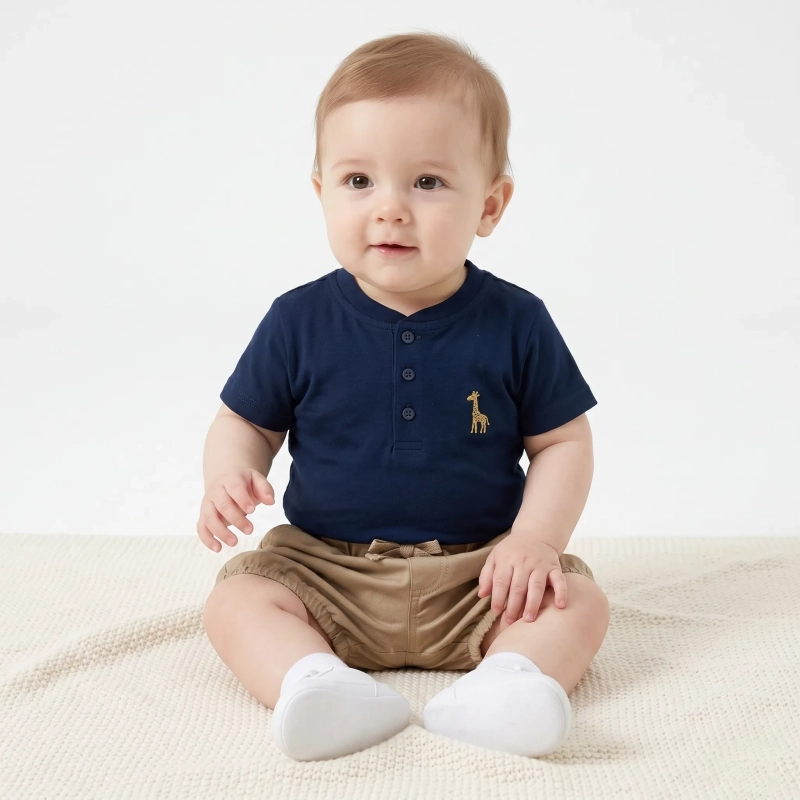 Tip Top Baby Little Dino T-Shirt &amp; Short Set &ndash; Navy Blue &amp; Khaki