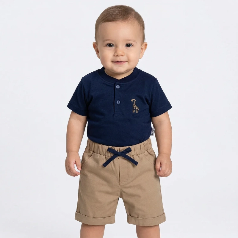 Tip Top Toddler Little Giraffe T-Shirt &amp; Short Set &ndash; Navy Blue &amp; Beige