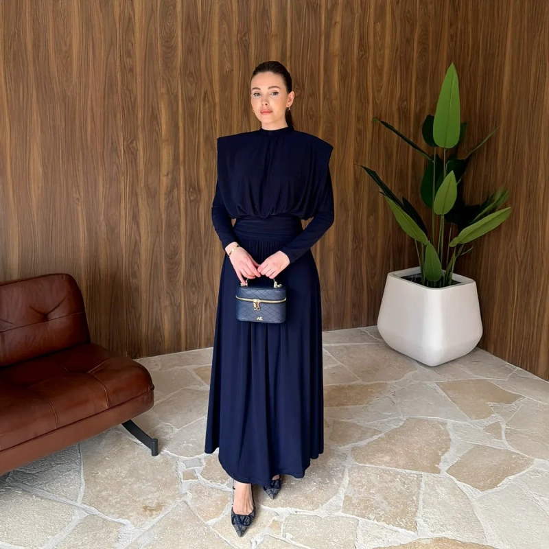 Women's Sleek Long Dress - Evening Wear and Formal Events - Navy Blue