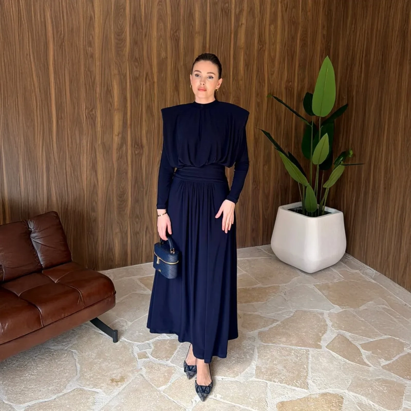 Women's Sleek Long Dress - Evening Wear and Formal Events - Navy Blue
