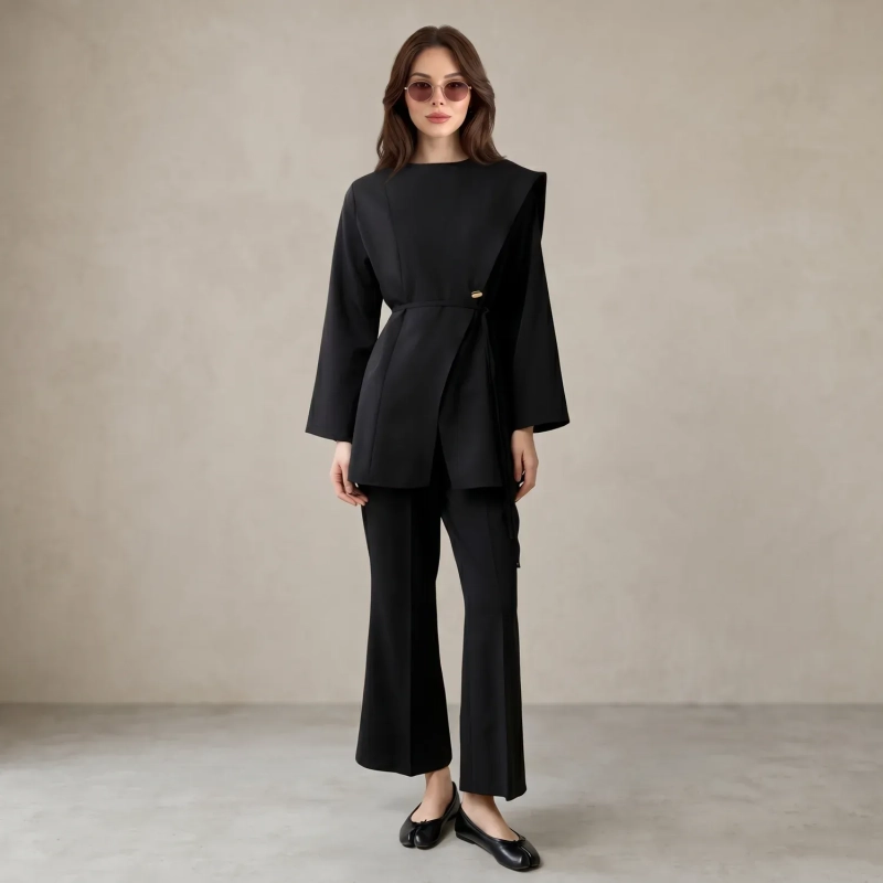 Women's Asymmetric Tailored Pants Suit - Elegant Formal &amp; Evening Wear - Black