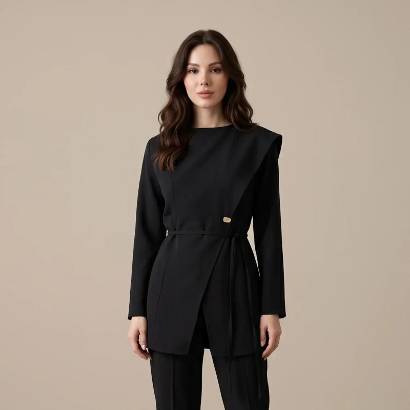 Women's Asymmetric Tailored Pants Suit - Elegant Formal &amp; Evening Wear - Black