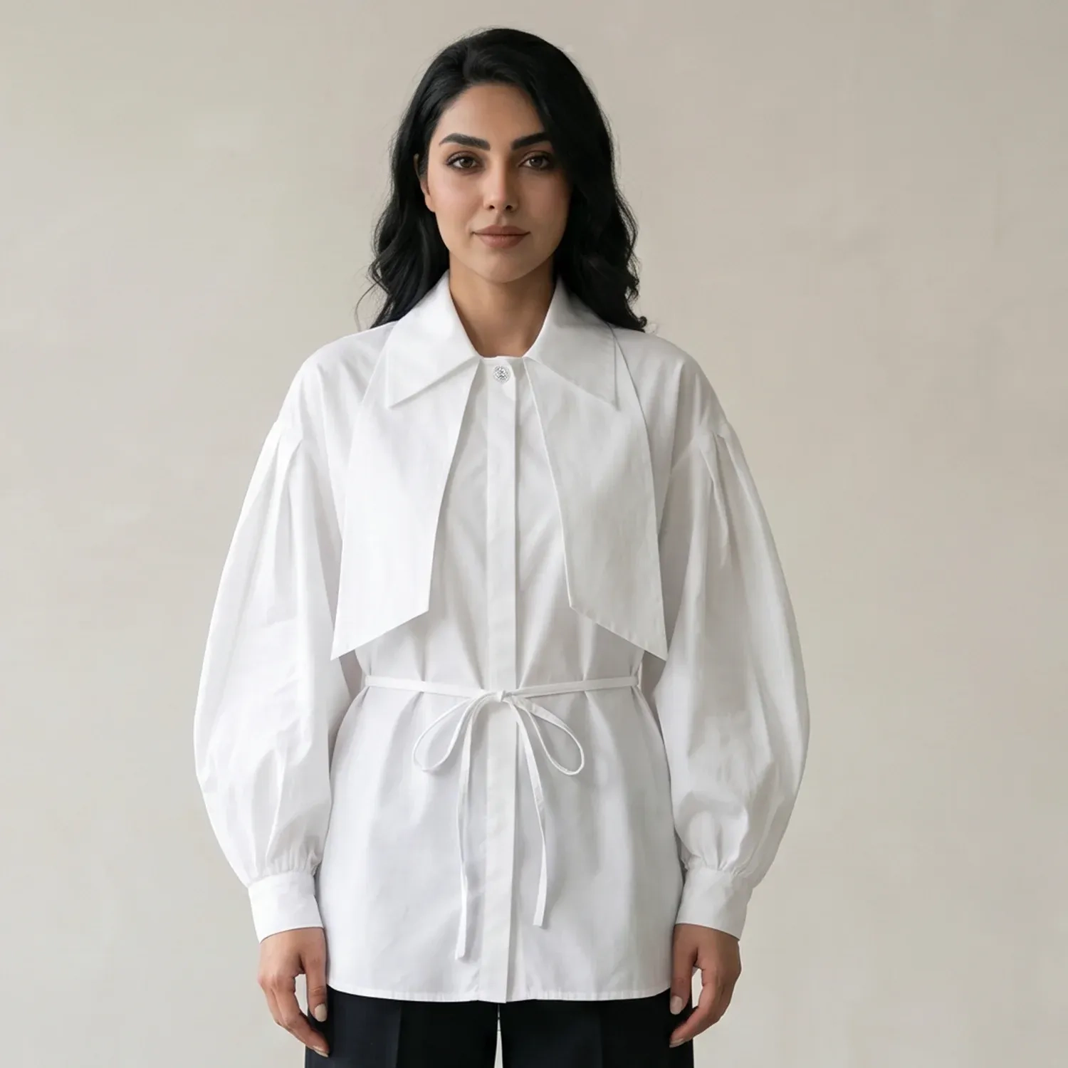 Women's Regular Bow Blouse With Fabric Tie - Sophisticated Office &amp; Semi-Formal Workwear - White