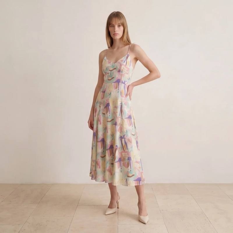 Women's Regular Midi Dress - Artistic Chic &amp; Summer Party Wear - Pastel Abstract Print