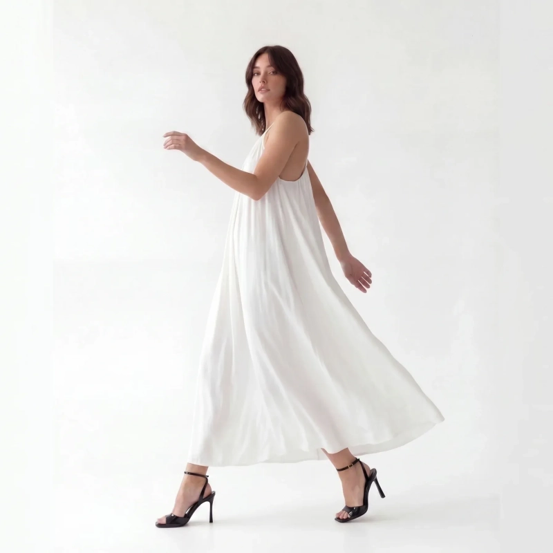 Women's Premium Sleeveless Gathered Maxi Dress Evening Gown &mdash; Coastal Galas, Luxury Resort Wear &amp; Sunset Soir&eacute;es  - White