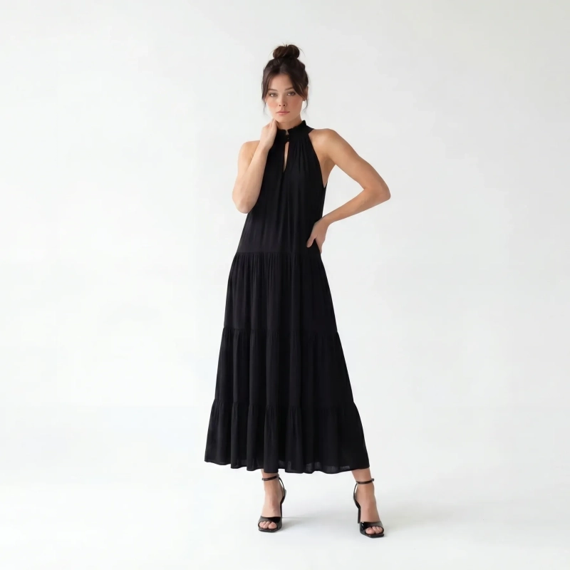 Women's Premium Sleeveless Tiered Maxi Dress Evening Gown &mdash; Coastal Galas, Luxury Resort Wear &amp; Sunset Soir&eacute;es  - Black