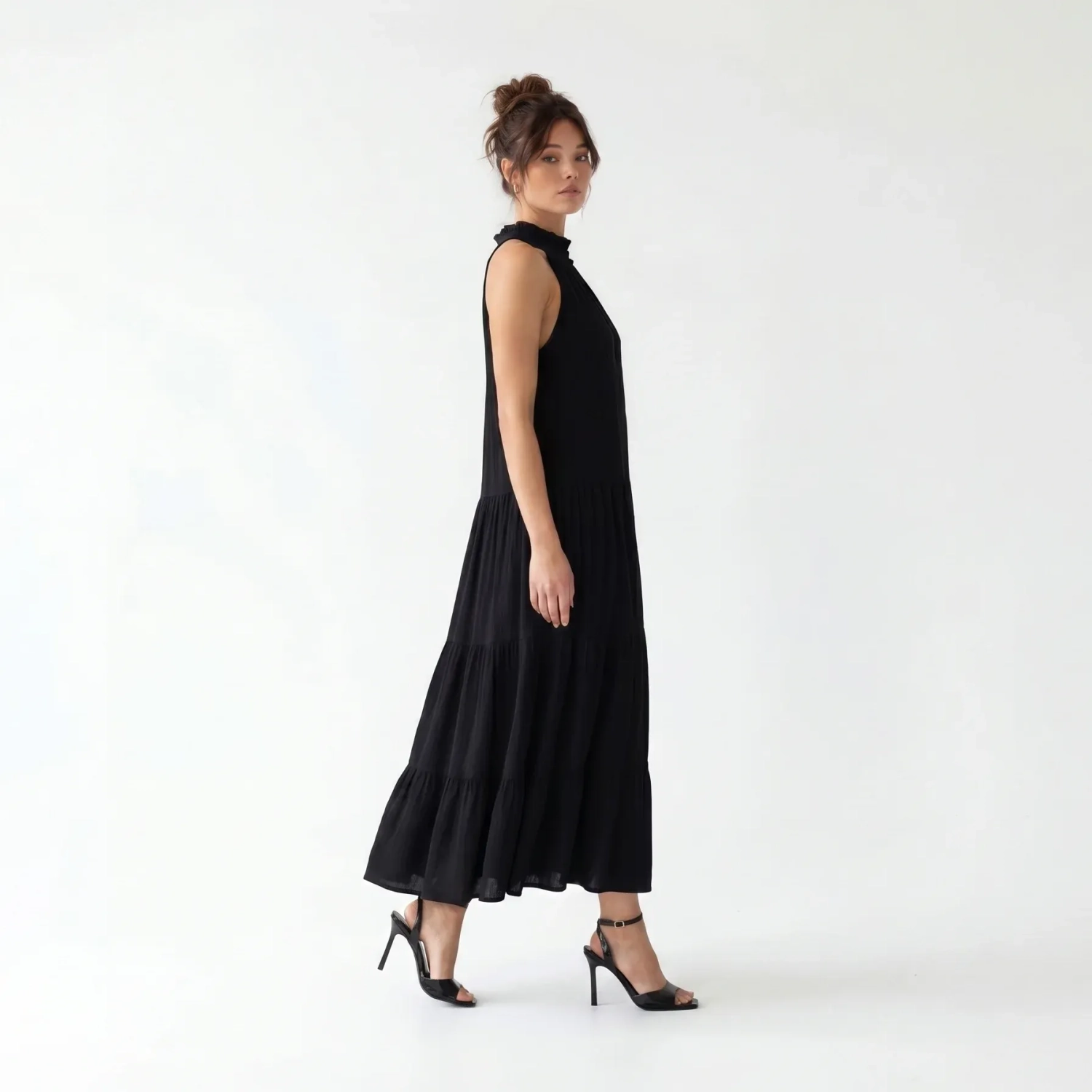Women's Premium Sleeveless Tiered Maxi Dress Evening Gown &mdash; Coastal Galas, Luxury Resort Wear &amp; Sunset Soir&eacute;es  - Black