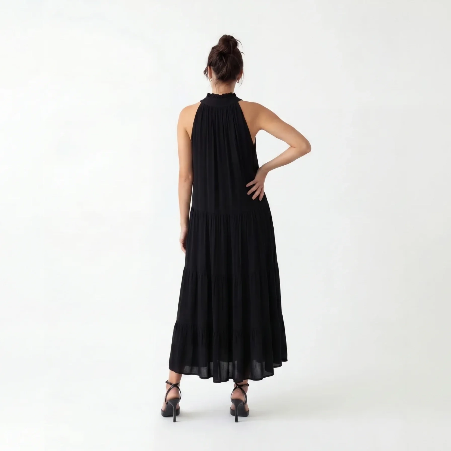 Women's Premium Sleeveless Tiered Maxi Dress Evening Gown &mdash; Coastal Galas, Luxury Resort Wear &amp; Sunset Soir&eacute;es  - Black