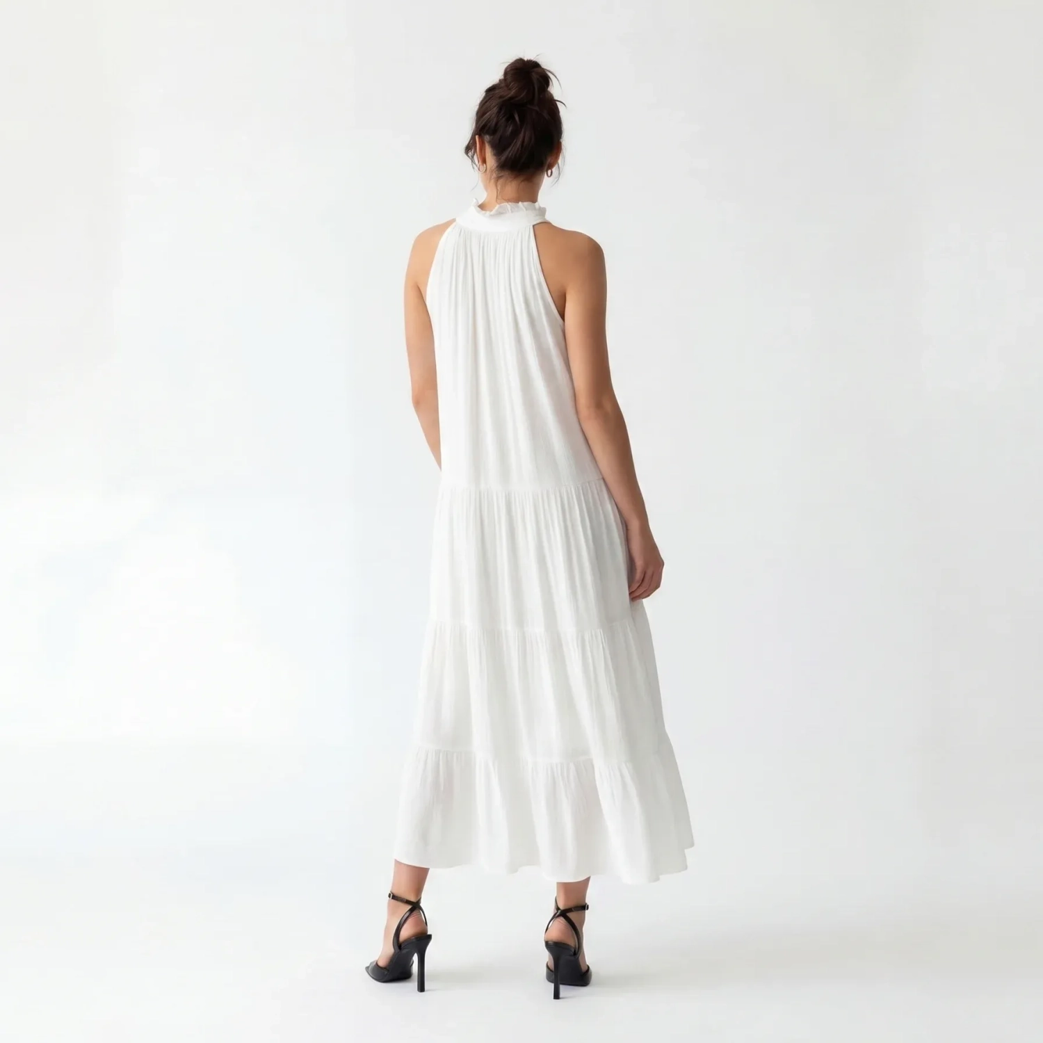 Women's Premium Sleeveless Tiered Maxi Dress Evening Gown &mdash; Coastal Galas, Luxury Resort Wear &amp; Sunset Soir&eacute;es  - White