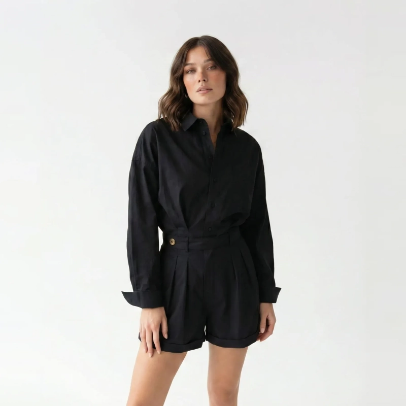 Women's Premium Tailored One - Piece Short Playsuit &mdash; Daytime Socials, Luxury Resort Lounging &amp; Summer Escapes  - Black