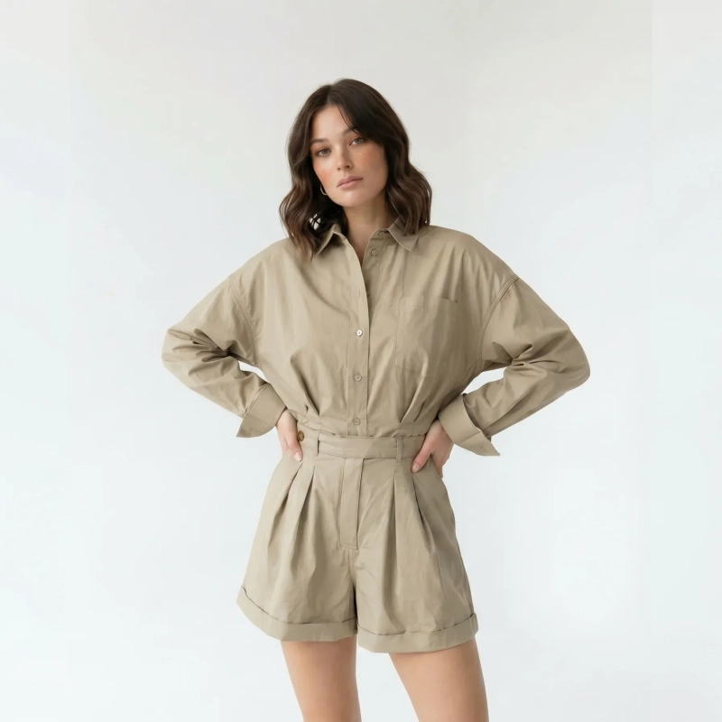 Women's Premium Tailored One - Piece Short Playsuit &mdash; Daytime Socials, Luxury Resort Lounging &amp; Summer Escapes  - Beige