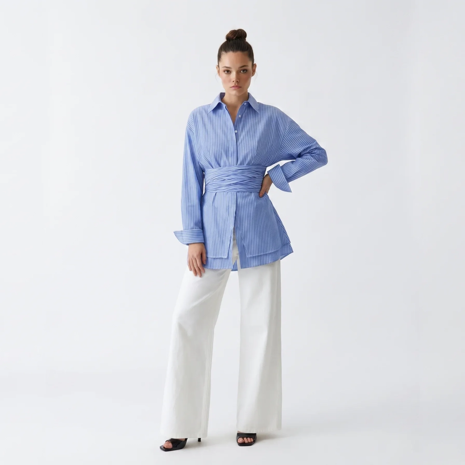 Women's Premium Casual Long - Sleeve Button - Up Shirt With Fabric Belt &mdash; Luxury Lounging, Daytime Socials &amp; Summer Escapes