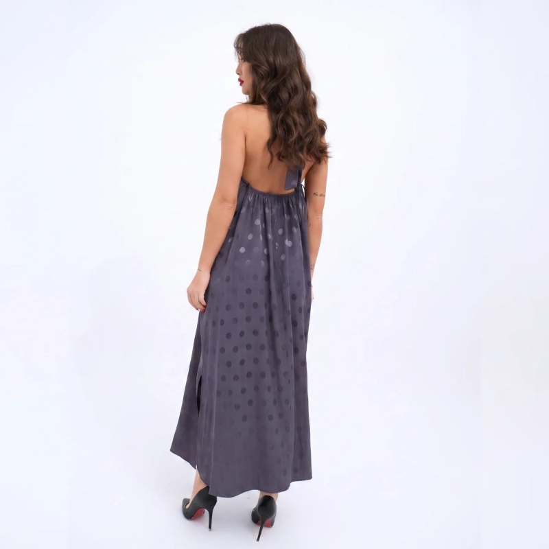 Women's Premium Evening Patterned Halter - Neck Sleeveless Maxi Dress &mdash; Coastal Galas, Luxury Resort Wear &amp; Sunset Soir&eacute;es - Houston Grey