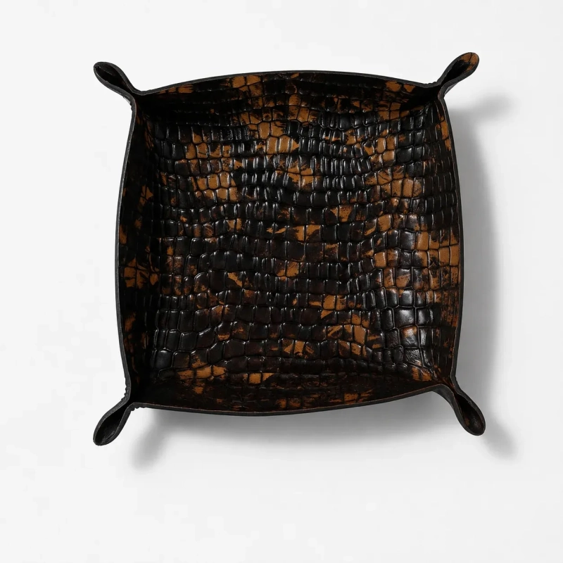 Genuine Leather The Souq Street  The Majlis Tray Python Embossed Catchall Black Orange 16.5cm x 16.5cm