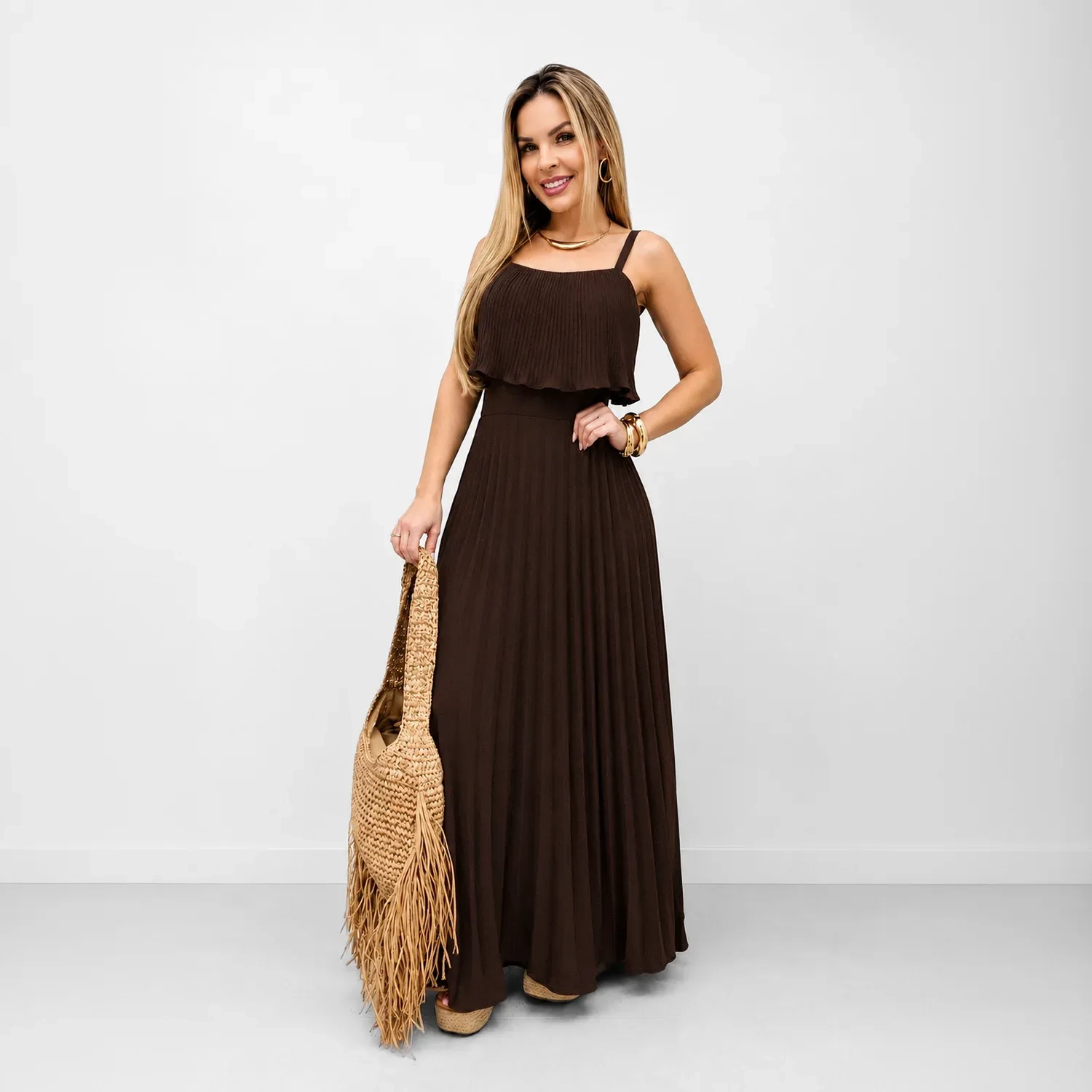 Women&rsquo;s Mia Dress - Sleeveless Long Casual Dress with Flowy Elegant Fit for Everyday Wear - Coffee Brown