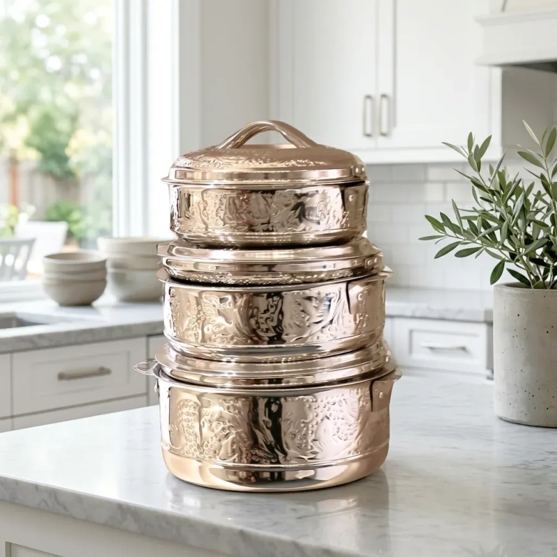 Enamel on Steel K1 Hot Pot Casserole Set Metallic Silver 3-Piece
