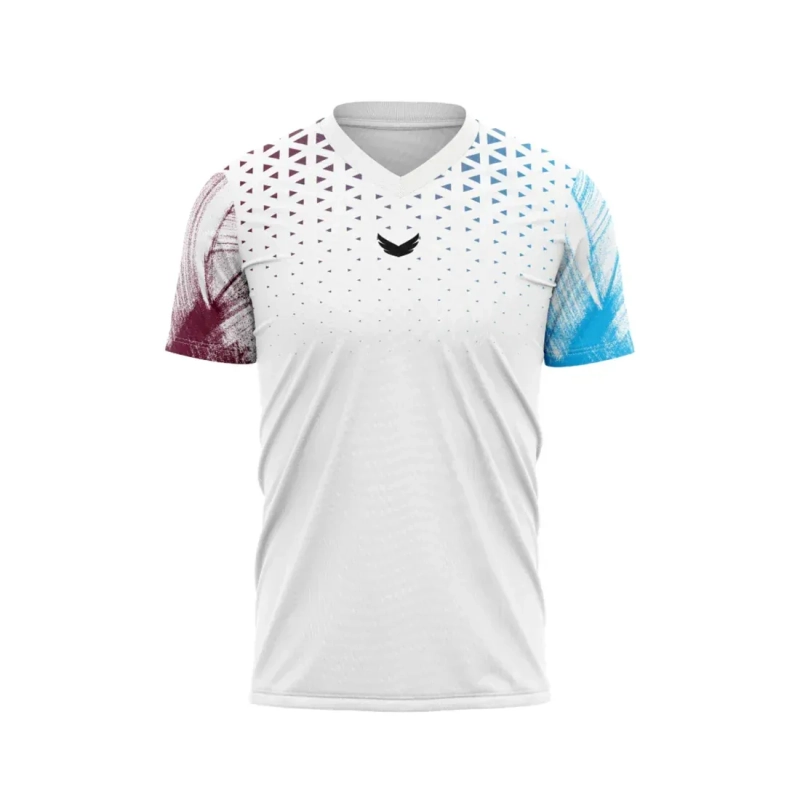 Wings T Shirt Breeze V Neck Short Sleeve Dri Fit Polyester - White Maroon Blue